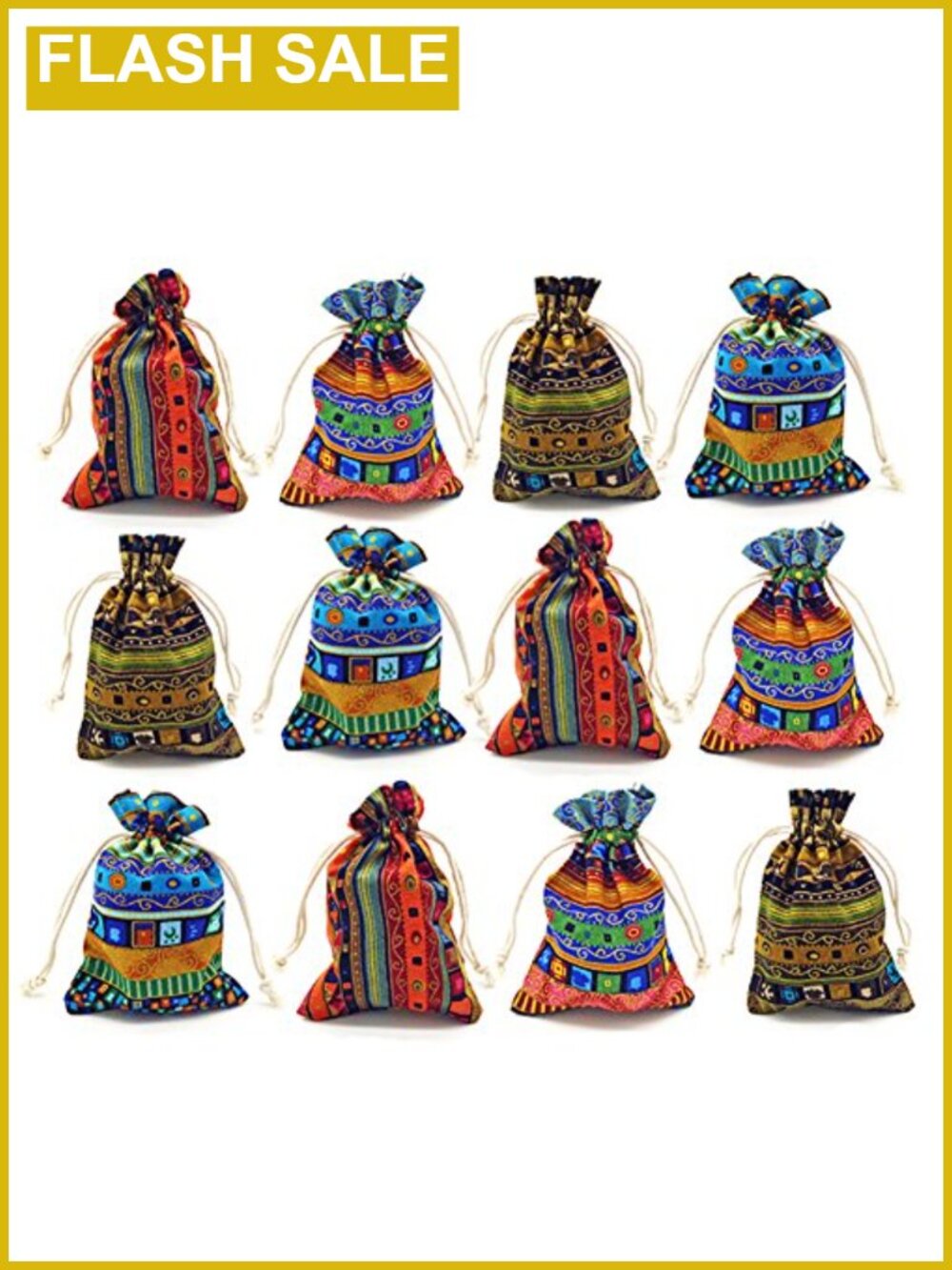 12 Egyptian Style Drawstring Coin Jewelry Pouches Aztec Print Gift Bags